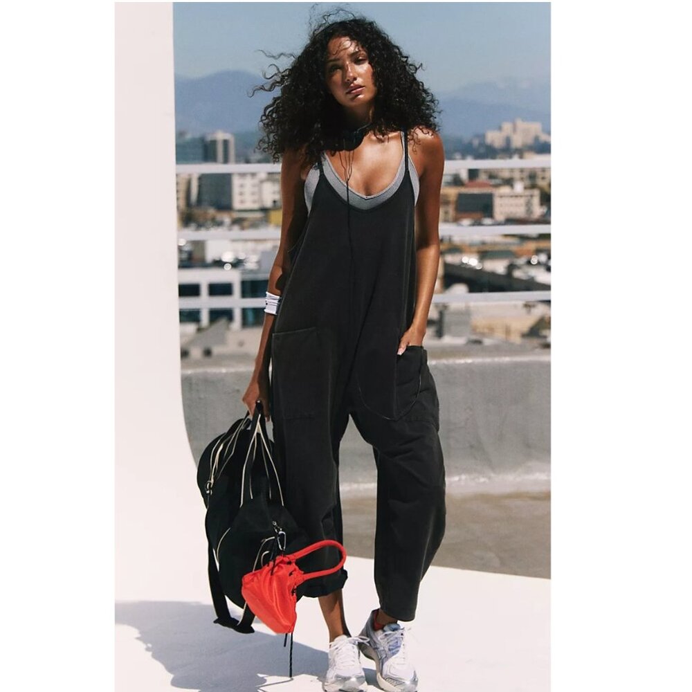 Free People Hot Shot Onesie Washed Black Small